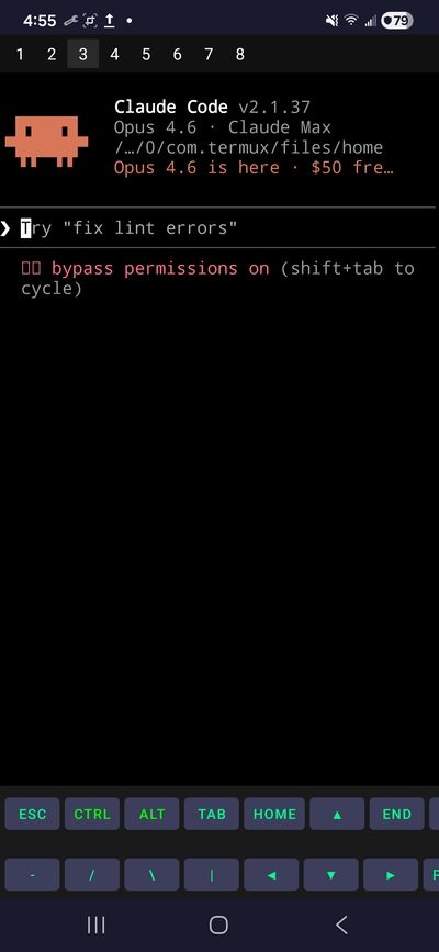 Claude Code AI with Opus 4.6 running inside MobileCLI